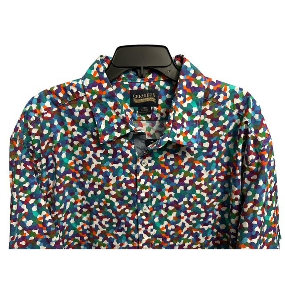 Cremieux Premium Denim 3XB Shirt Blue Green Geometric Print Stretch Long Sleeves - Picture 5 of 5